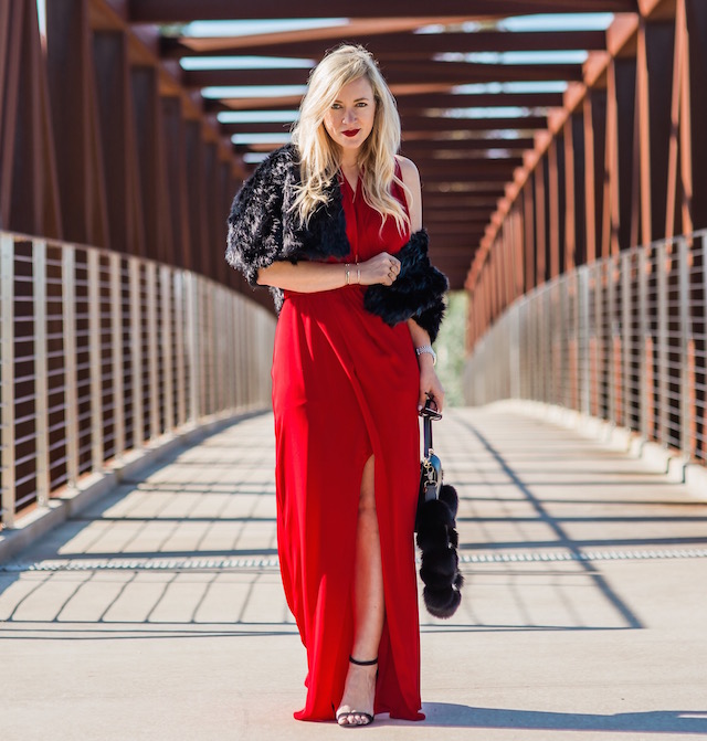 OC fashion blogger Nikki Minton styles a Parker red dress for Valentine's Day glam.