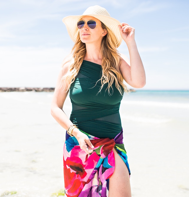 Orange County fashion blogger Nikki Prendergast of My Style Diaries wears a Miraclesuit swimsuit at the Residences at Playa de La Paz in Mexico.