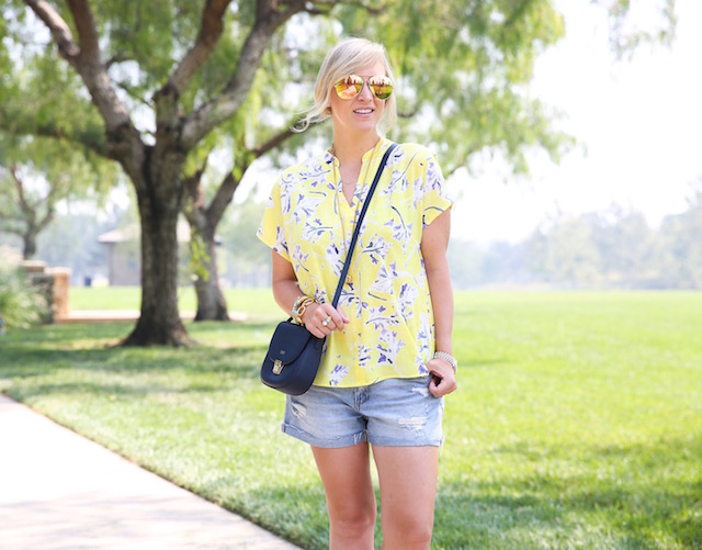 Easy denim shorts and the best yellow blouse for summer