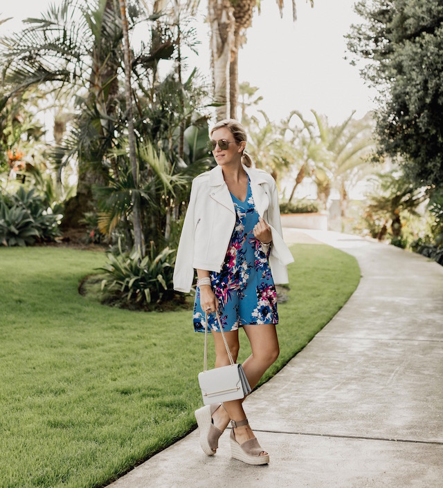 Fashion and lifestyle blogger Nikki Prendergast of My Style Diaries in Charles Henry dress, Marc Fisher wedges, Catherine Catherine Malandrino jacket and a Strathberry handbag.