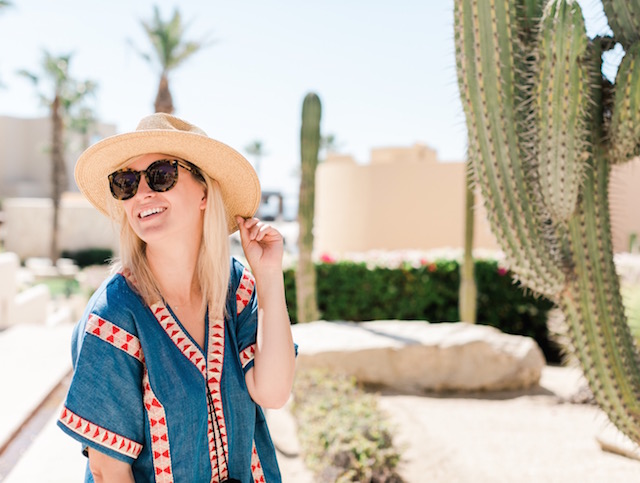 Embroidered denim dress, espadrille wedges, and summer hat | My Style Diaries at Pueblo Bonito Pacifica Resort