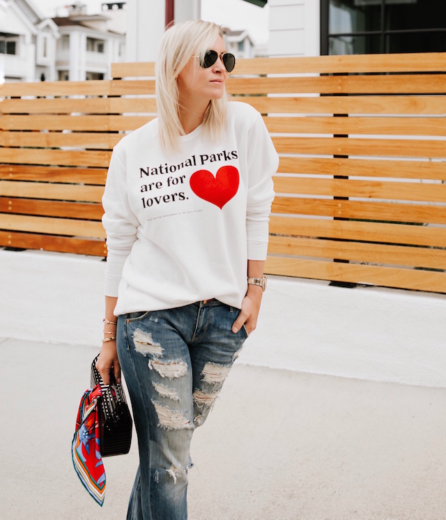 Parks Project sweatshirt, boyfriend jeans, Cult Gaia clutch, cabi heels | My Style Diaries blogger Nikki Prendergast