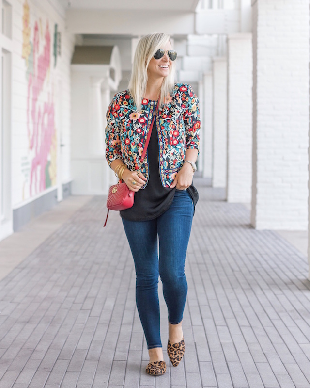 Madewell high rise denim, leopard mules, and a $20 printed jacket for fall | My Style Diaries blogger Nikki Prendergast