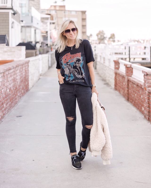 David Bowie graphic tee, Madewell jeans, Steve Madden sneakers | My Style Diaries blogger Nikki Prendergast