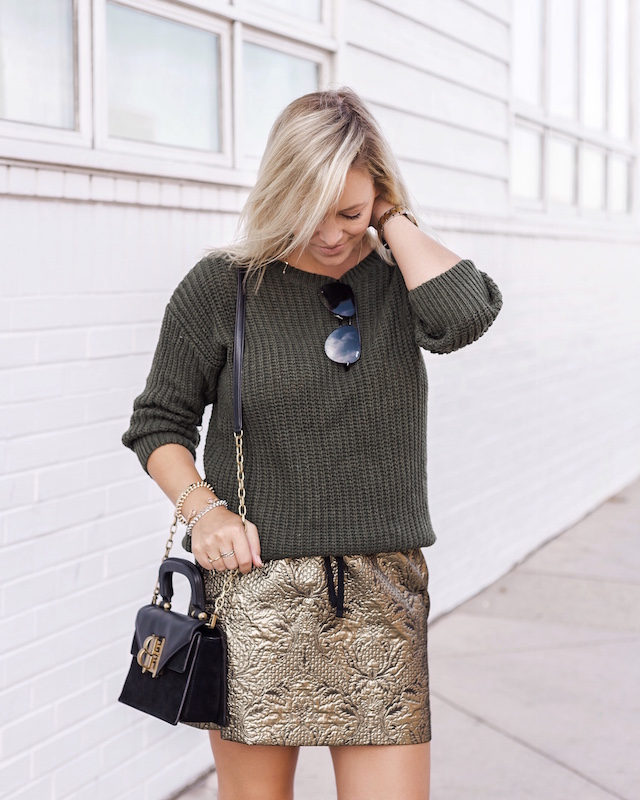 Zadig & Voltaire metallic mini, SheIn sweater, Henri Bendel bag, Tretorn sneakers | My Style Diaries blogger Nikki Prendergast