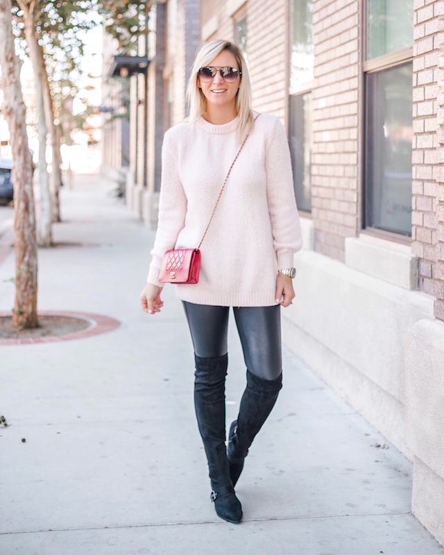 Treasure & Bond sweater, Spanx leggings, Marc Fisher boots, Chanel bag | My Style Diaries blogger Nikki Prendergast