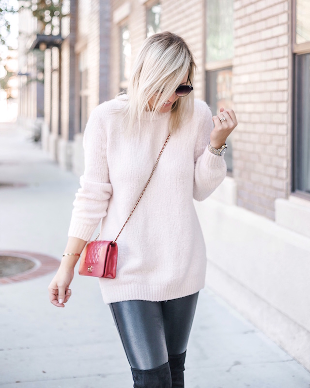 Treasure & Bond sweater, Spanx leggings, Marc Fisher boots, Chanel bag | My Style Diaries blogger Nikki Prendergast